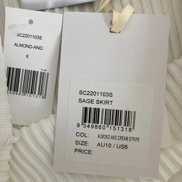 Significant Other Sage Striped Rib Knit Midi Skirt Womens 6 White Cream Beachy - Picture 9 of 11